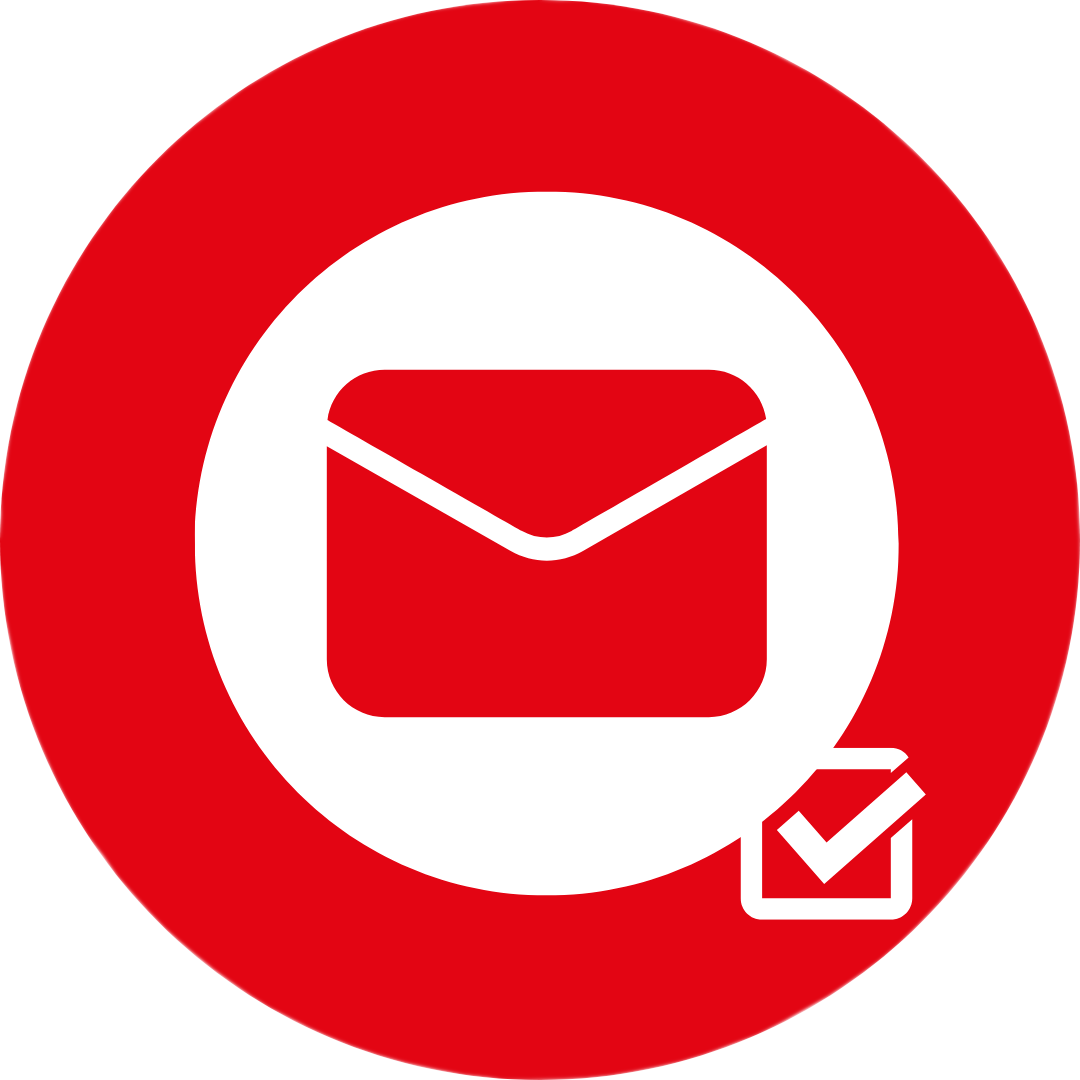 Stilisierter Brief mit Checkbox auf rotem Hintergrund