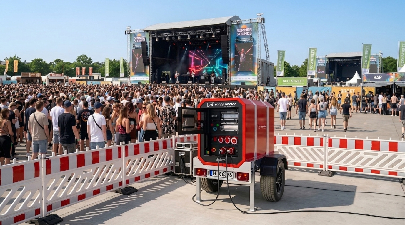Emost mobiler Batteriespeicher Einsatz auf einem Festival.